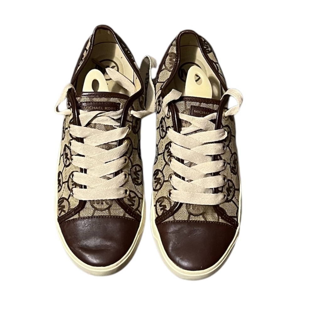 MICHAEL KORS MK CITY SNEAKERS‎ MONOGRAM GRAPHITE BROWN LACE UP SHOES SIZE 8M